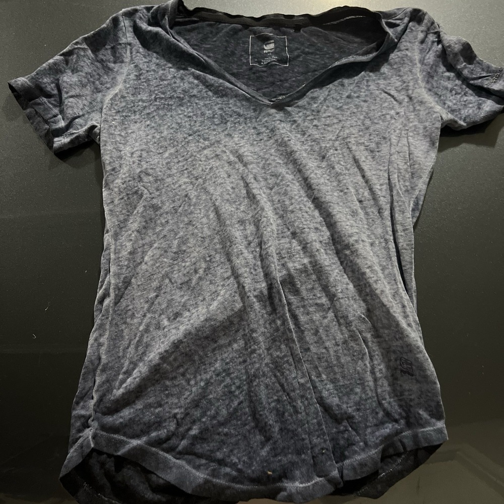 G STAR RAW T Shirt Women's Sz XS Navy Blue Thin Cotton & Linen